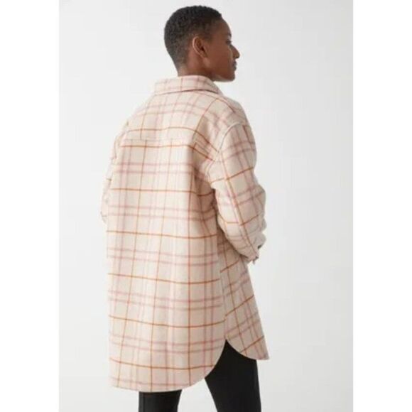 Anthropologie & Other Stories Oversized Shirt Jacket Plaid Cream Pink Size 4 - Picture 4 of 9